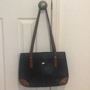 Authentic Bally Black & Brown Italian Pebbled Leather Shoulder Bag
